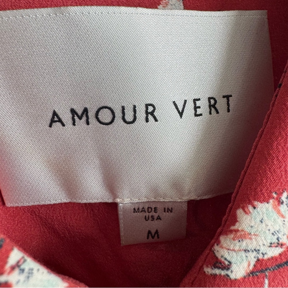 Amour Vert Ginger Waterlily Floral Open Back Dress Red 100% Silk Button Front - Picture 8 of 9